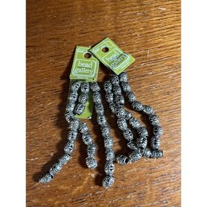 2 Strings Bead Gallery Antique Silver Plated Floral Barrel 9x10mm 26 pc each NIP